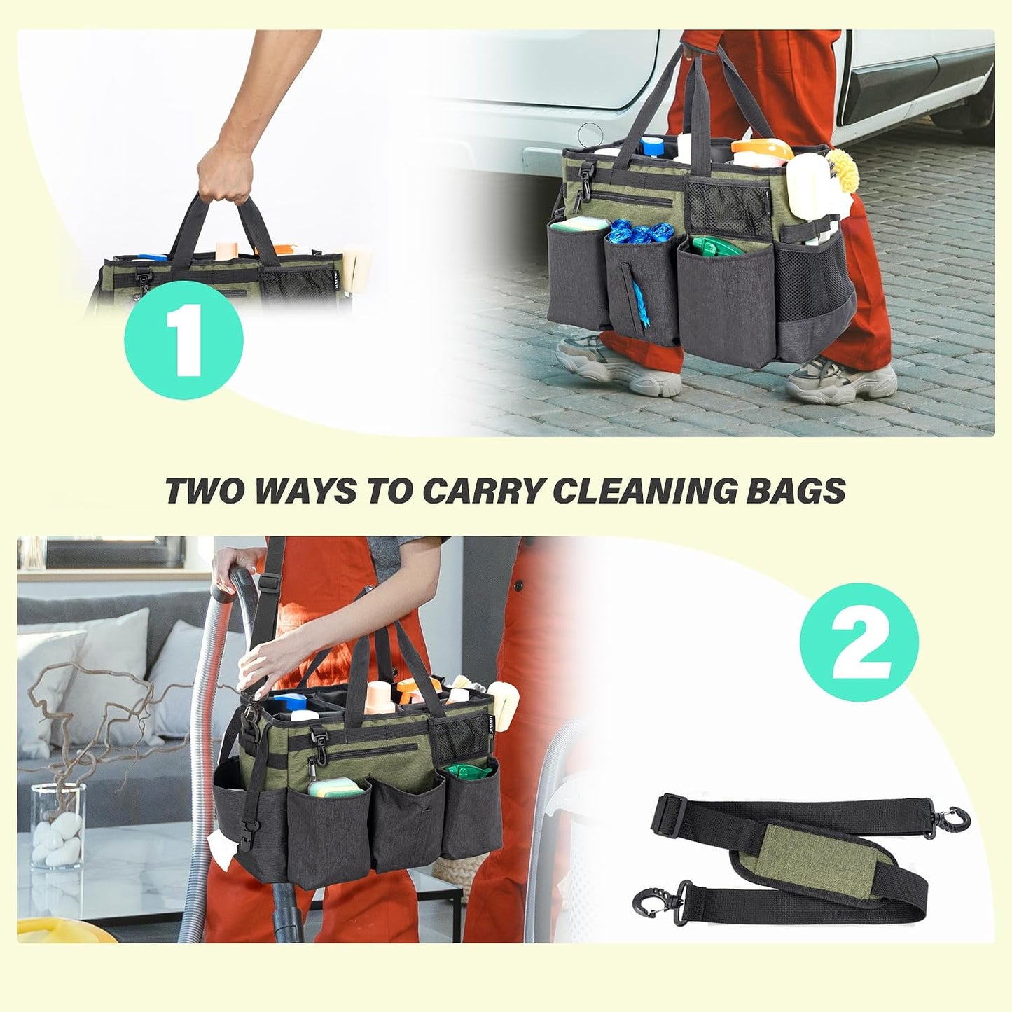 IBVIVIC Wearable Cleaning Caddy Bag for Cleaning Supplies, Black | Cleaning Organizer Tote Bag with Handle & Shoulder Straps Kitchen Cleaning Supplies Storage Bag for Cleaners & Housekeepers