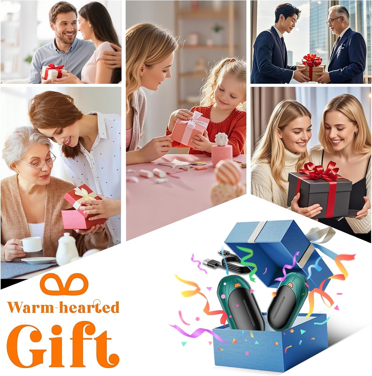 AI Hand Warmers Rechargeable 2 Pack, AI Smart Chips Electric Hand Warmers, 20Hrs Long Safe Heat, Portable Pocket Heater, Gifts for Christmas, Outdoor, Hunting, Golf, Camping Accessories