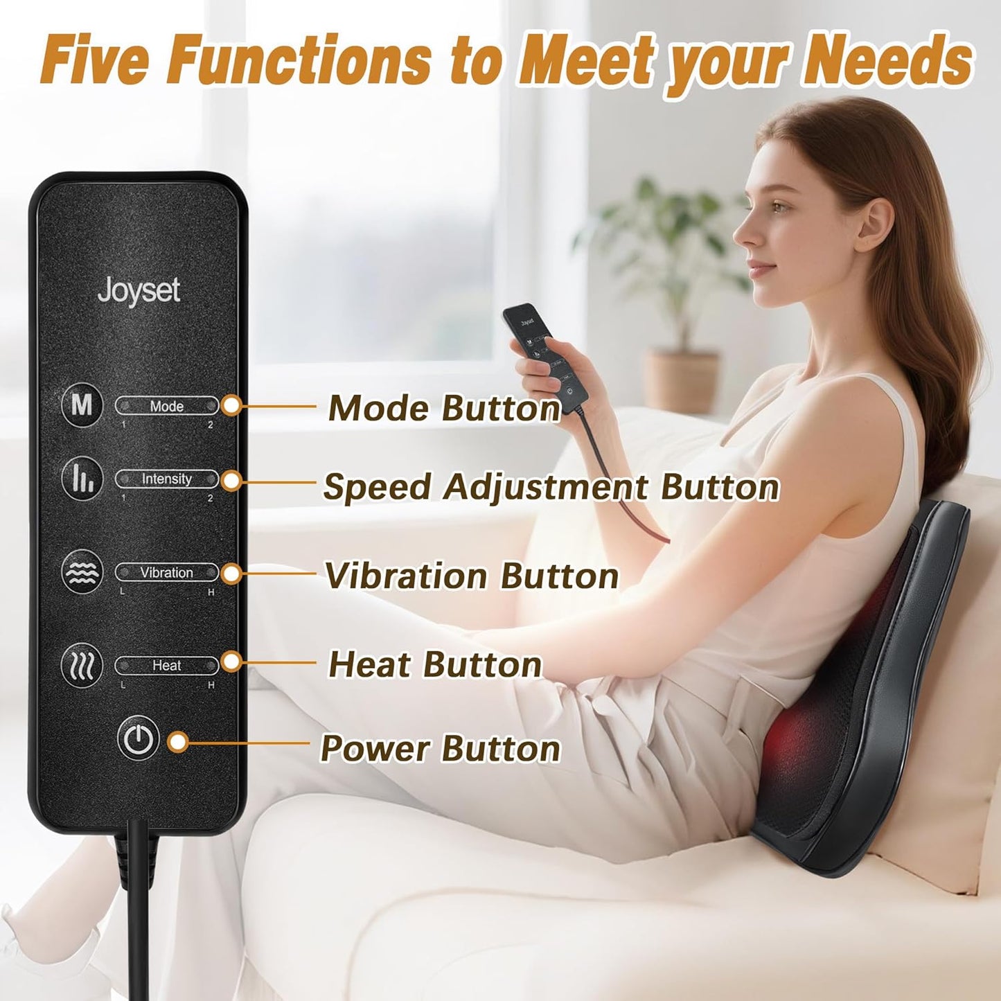 Joyset Back Massager with Heat, Shiatsu Chair Cushion for Lower Back | Upper & Lower Back 2-Level Heat, 16 Nodes Bidirectional Deep Kneading, Removable Washable Cover, Universal Fit for Mom, Dad