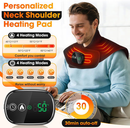 Cordless Neck and Shoulder Heating Pad, Weighted Rechargeable Heat Neck and Shoulder Wrap, Cordless Neck Heating Pad Built in 8.4V 4000mAh Battery