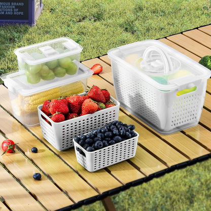 LUXEAR Produce containers for fridge,3 Set Fruit Containers with Removable Colander, BPA-Free Produce Saver Containers with Lids Dishwasher&Microwave Safe Keep Fruits, Vegetables, Berry, Fresh Longer