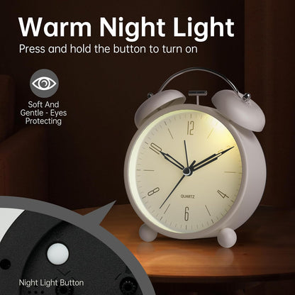 JALL Analog Alarm Clock, 4 inch Super Silent Non Ticking Small Clock with Night Light, Battery Operated, Simple Design, Old Fashioned Style Ideal Decor, for Bedroom, Bedside, Desk, Adult, Gift, Green