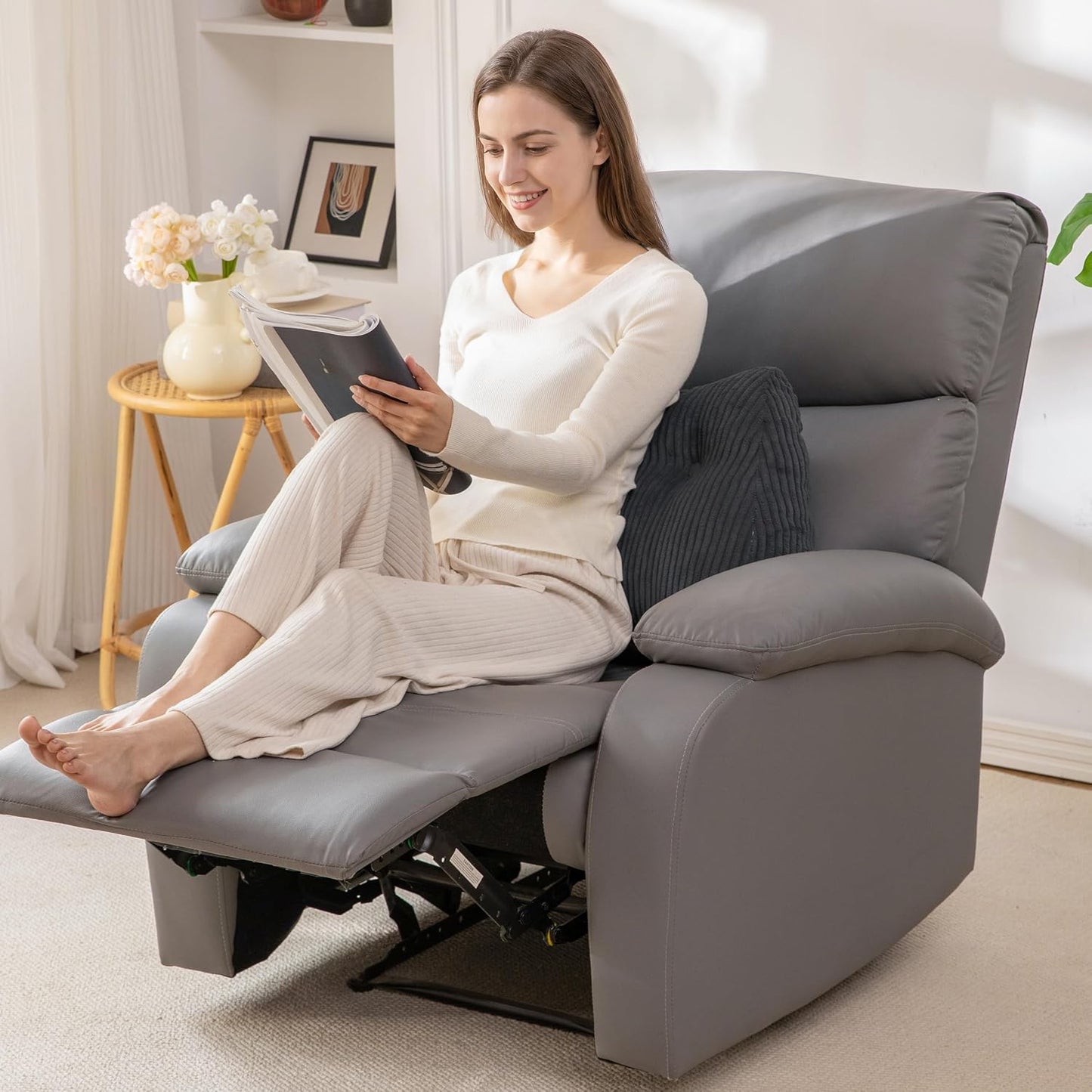 Lumbar Support Pillow for Recliner Chair/Accent Chair/Couch/Office Chair, Tufted Corduroy Back Support Cushion for Elderly, M-Shaped Recliner Cushions for Back Rest, Pain Relief, Reading, Dark Grey