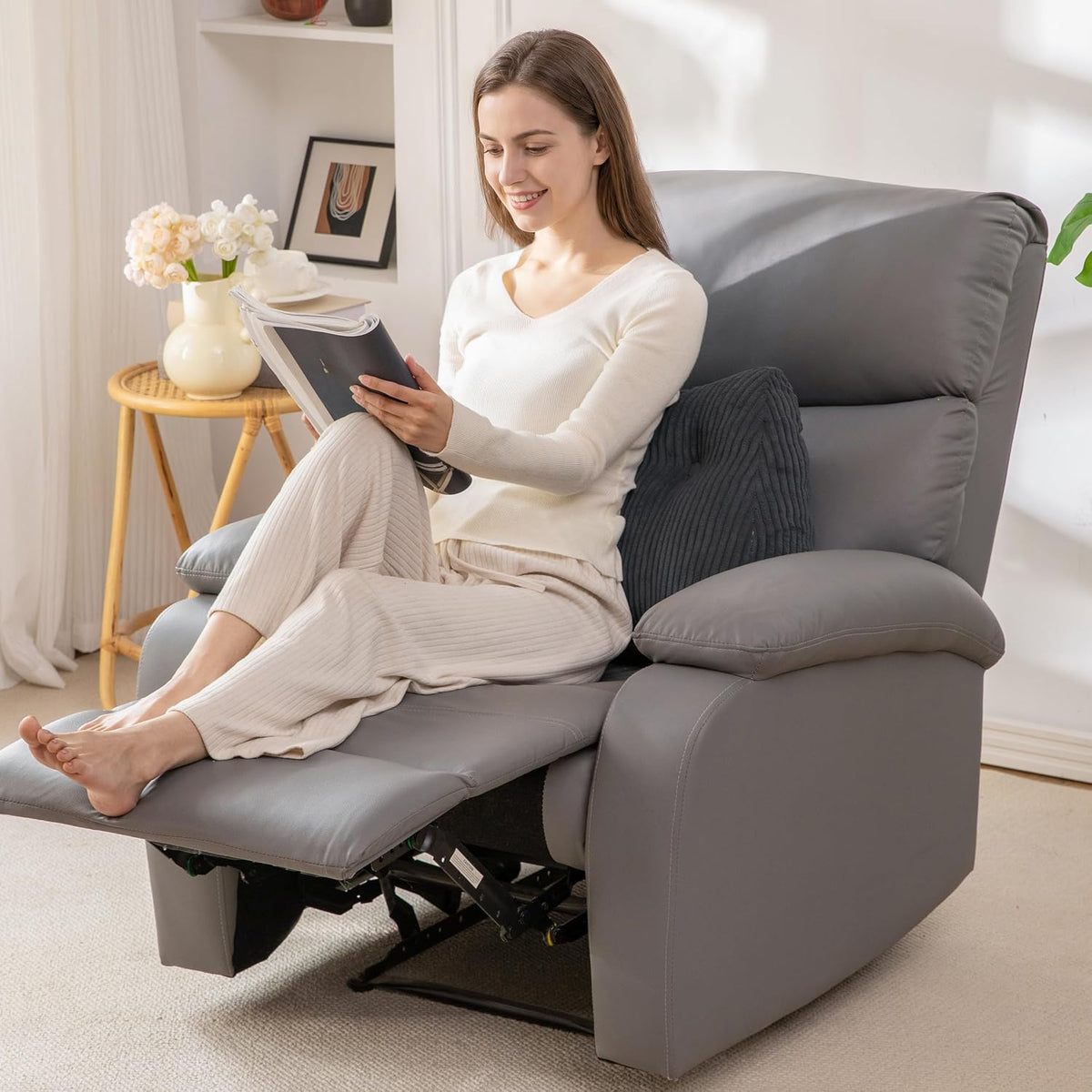 Lumbar Support Pillow for Recliner Chair/Accent Chair/Couch/Office Chair, Tufted Corduroy Back Support Cushion for Elderly, M-Shaped Recliner Cushions for Back Rest, Pain Relief, Reading, Dark Grey