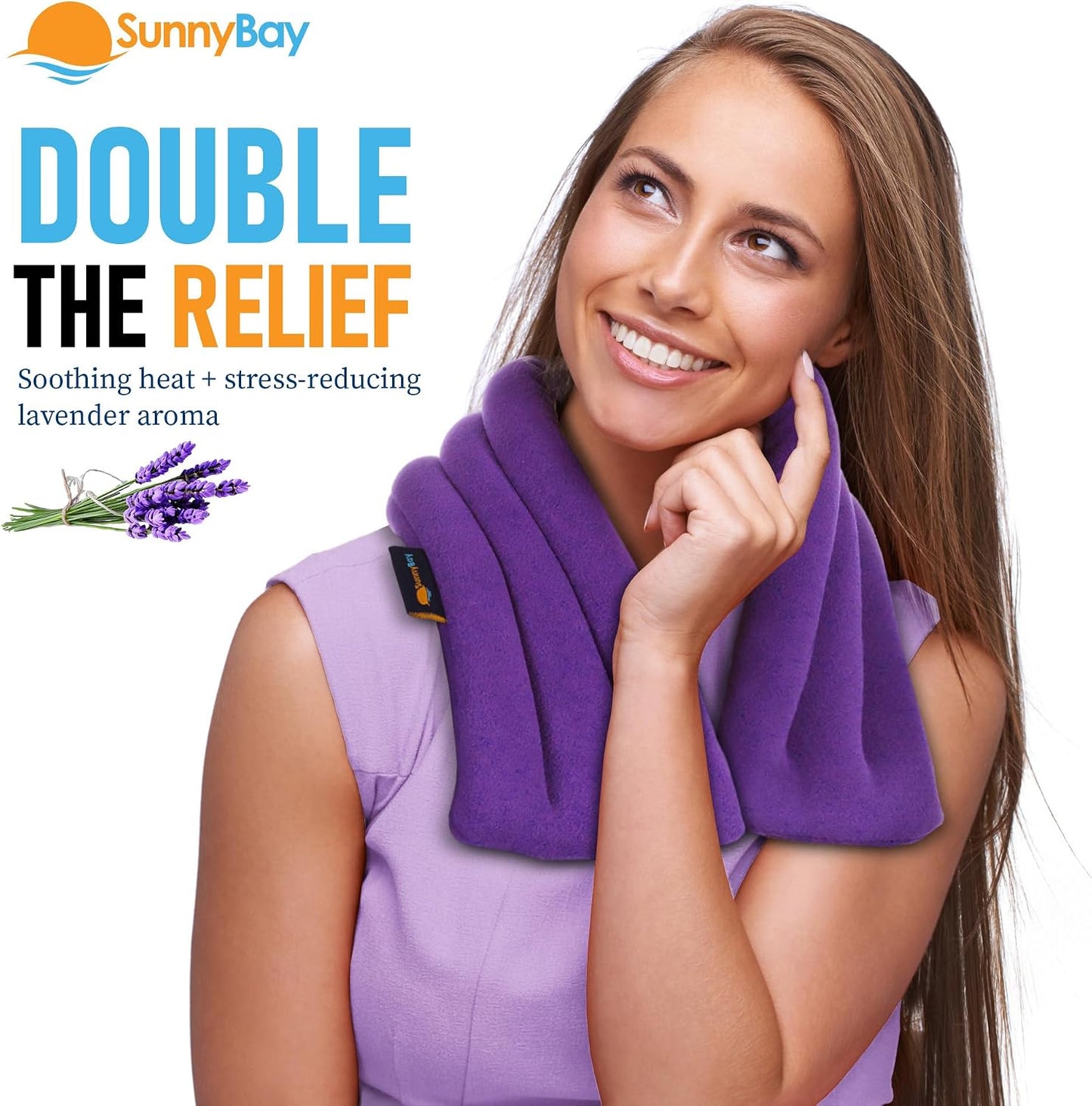 SunnyBay Lavender Microwave Heating Pad, 26" Long Microwavable Neck Wrap & Heat Pack for Moist Hot Therapy, Heated Neck Warmer for Neck, Shoulder & Back Pain Relief, Flaxseed Filling, 26x6, Purple