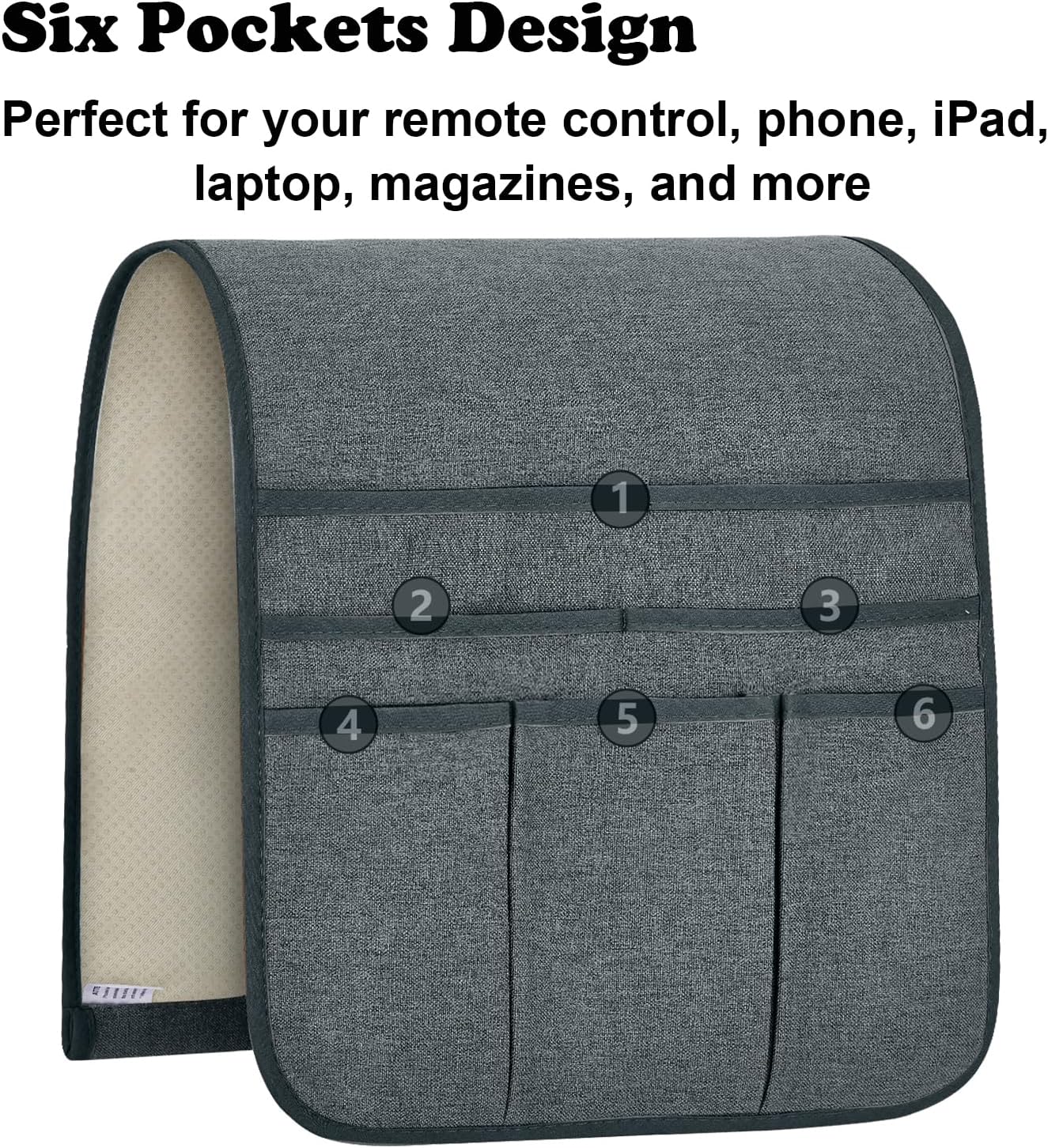 Teniux Remote Control Holder GRS Certified Armchair Caddy for Recliner Couch, Recycled Material Non-Slip Armrest Organizer with 5 Pockets for Magazine, Tablet, Phone, iPad (Dark Grey)