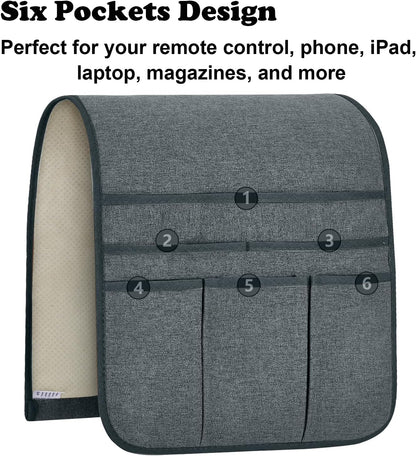 Teniux Remote Control Holder GRS Certified Armchair Caddy for Recliner Couch, Recycled Material Non-Slip Armrest Organizer with 5 Pockets for Magazine, Tablet, Phone, iPad (Dark Grey)