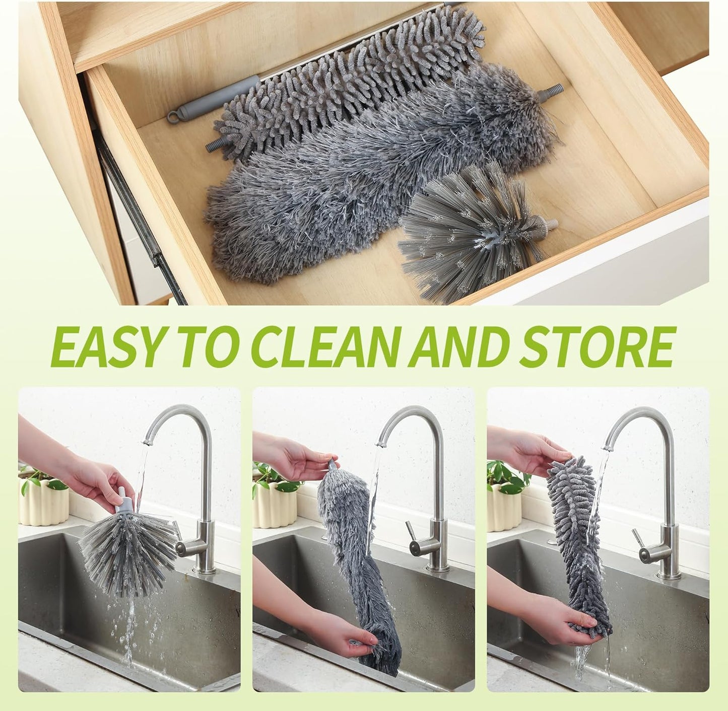 IVYROLL Skinny Duster with Extension Pole for Under Furniture | Under Appliance Cleaning Tool with 3 Microfiber Dusting Cloths, Retractable Flat Duster for Under Refrigerator, Gap