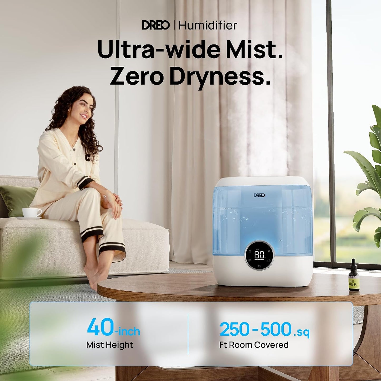 DREO 6L Smart Humidifiers for Bedroom, Large Room, 60H Runtime, Quiet 28dB | Top Fill Supersized Cool Mist Humidifier for Plants, Indoor, Home, Night Light, App/Touch/Voice Control, Black