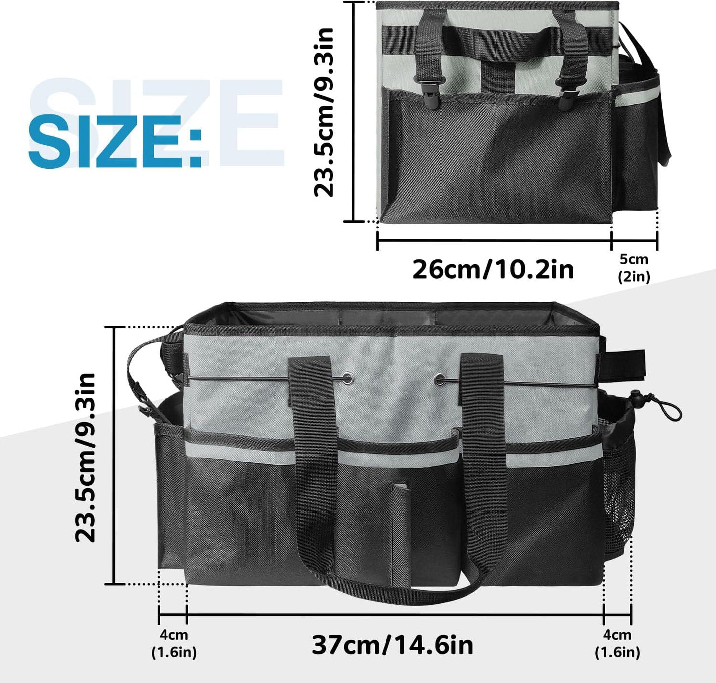 Cleaning Caddy Tote with Removable Dividers - 17.8x12.2x9.3in Waterproof Tool Organizer Bag with Handles & Adjustable Shoulder Strap for Housekeepers, Cleaners & Car Detailing Supplies (Pink)