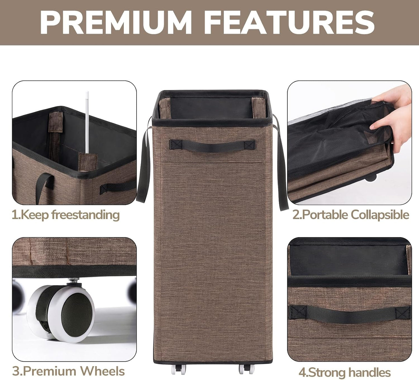 Goodpick 75L Laundry Basket with Wheels & Removable Wash Bag for Dorm | Rolling Laundry Basket with Handles for Dirty Clothes, Fodable Hamper for Laundry Room, Dorm Room Essentials, Grey