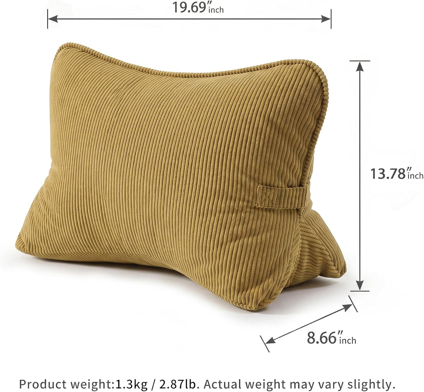 Pat. Pend. Corduroy Lumbar Support Back Pillow for Watching TV, Reading & Gaming, Ergonomic Triangle Support Cushion for Sofa, Armchair & Bed Sitting, Removable Washable Cover, Beige Gray