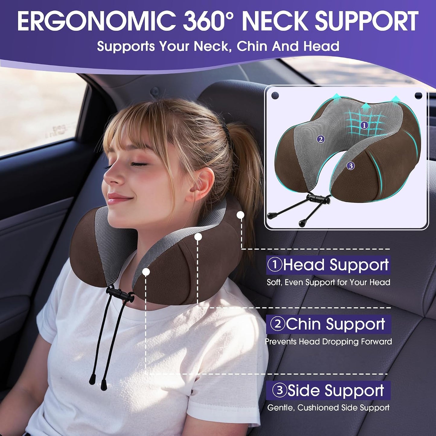 CloudBliss Neck Pillow for Airplanes, Memory Foam Travel Pillow, Black | Compact Flight Pillow with Eye Mask, Earplugs, Carry Bag, Travel Neck Pillow for Long Flight Sleep, Plane Travel Essentials