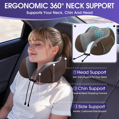CloudBliss Neck Pillow for Airplanes, Memory Foam Travel Pillow, Black | Compact Flight Pillow with Eye Mask, Earplugs, Carry Bag, Travel Neck Pillow for Long Flight Sleep, Plane Travel Essentials