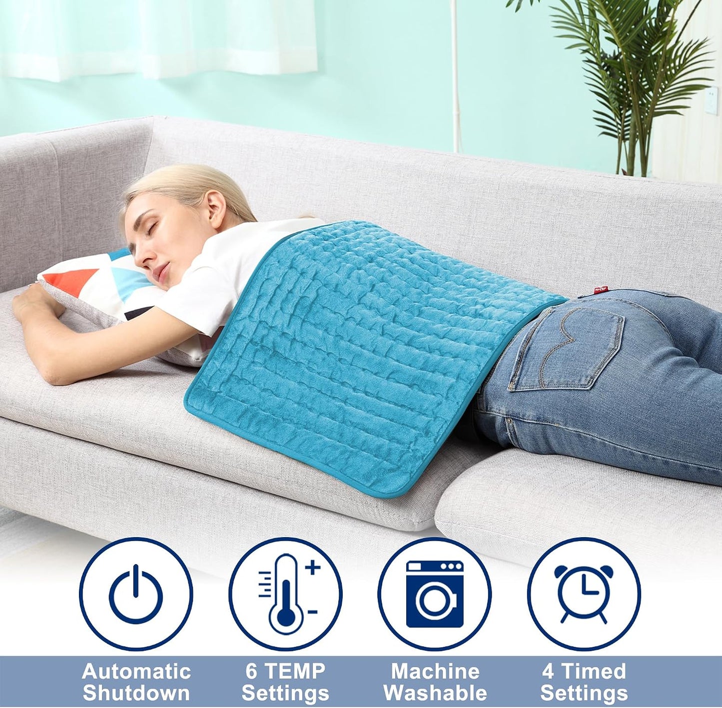 Electric Heating pad with 6 Heat Settings, Auto Shut Off, Dry Electric Heating for Back Neck Knee Arms Legs Shoulder Heat Pads for Christmas Birthday Father Mother's Day (24"X12", Gray Green)