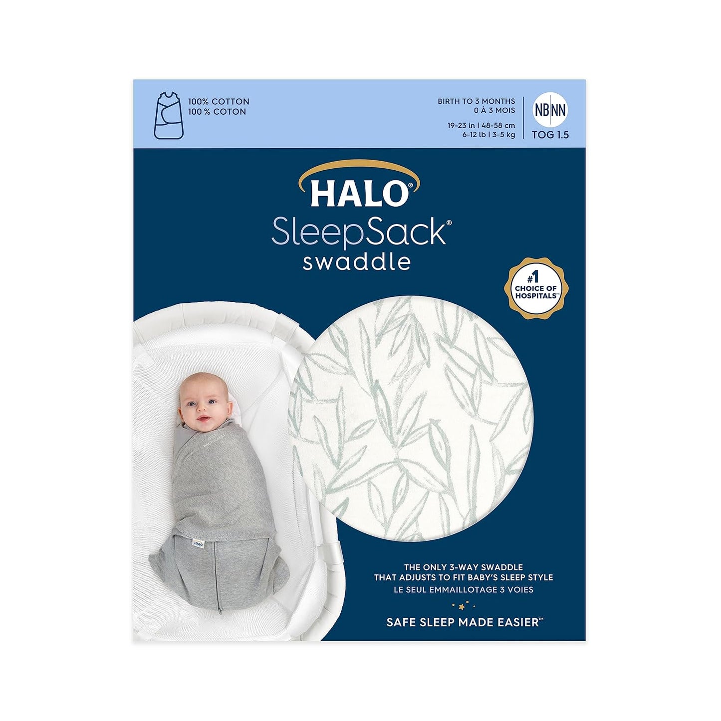 HALO 100% Cotton Sleepsack Swaddle, 3-Way Adjustable Wearable Blanket, TOG 1.5, Pink Floral, Newborn, 0-3 Months - Colors A