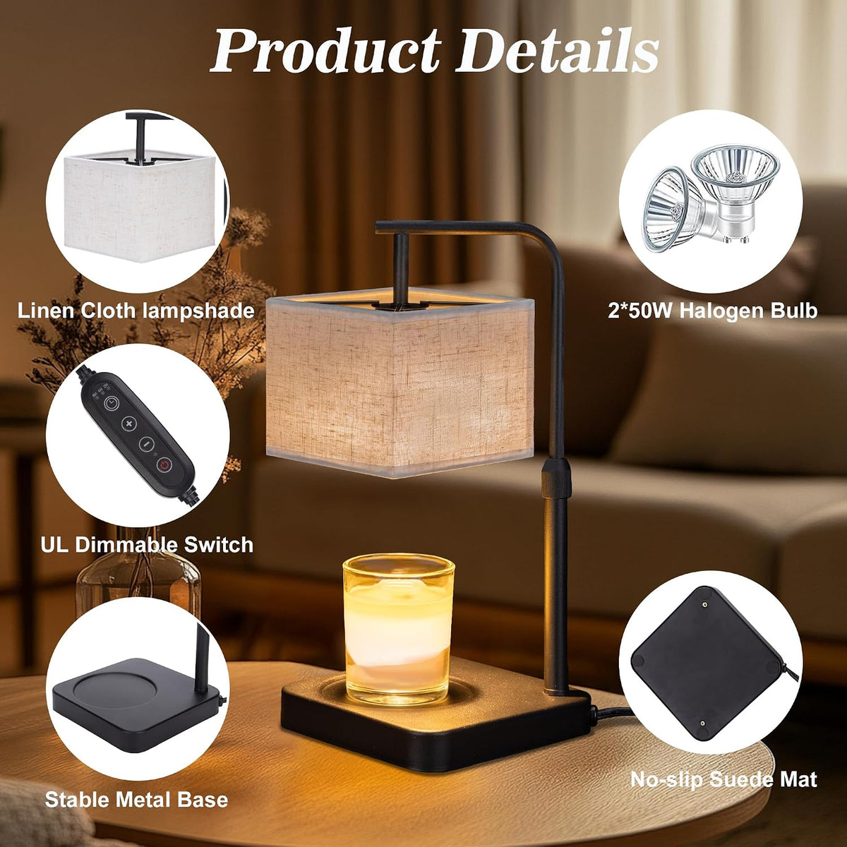 MOAFINA White Candle Warmer Lamp with Timer,Height Adjustable Dimmable