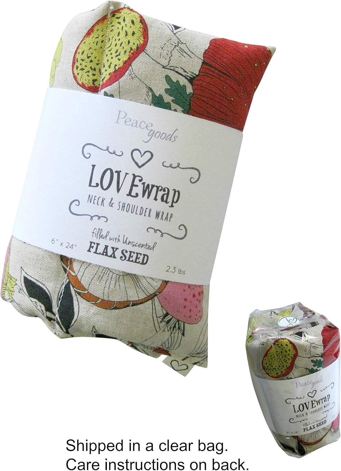 Microwavable LOVEwrap Neck & Shoulder Wrap Pad - Aroma - 6 X 24- Flax w/fine Mist of Calming Lavender Oil - subtly Scented - All Natural - Hot Cold Therapy Muscles Pain Relief - Orange Blue Flowers