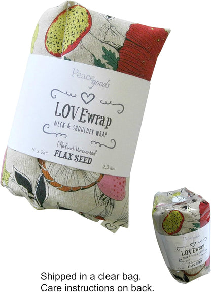 Microwavable LOVEwrap Neck & Shoulder Wrap Pad - Aroma - 6 X 24- Flax w/fine Mist of Calming Lavender Oil - subtly Scented - All Natural - Hot Cold Therapy Muscles Pain Relief - Orange Blue Flowers