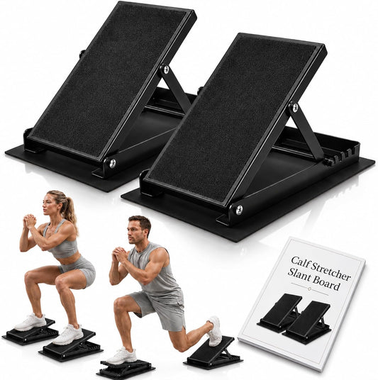 2 Pack Adjustable Slant Board for Calf Stretching, Steel Calf Stretch Board 20°-40° Non-Slip Squat Wedge with Handle for Exercise Rehab Leg Stretch and Plantar Fasciitis Relief