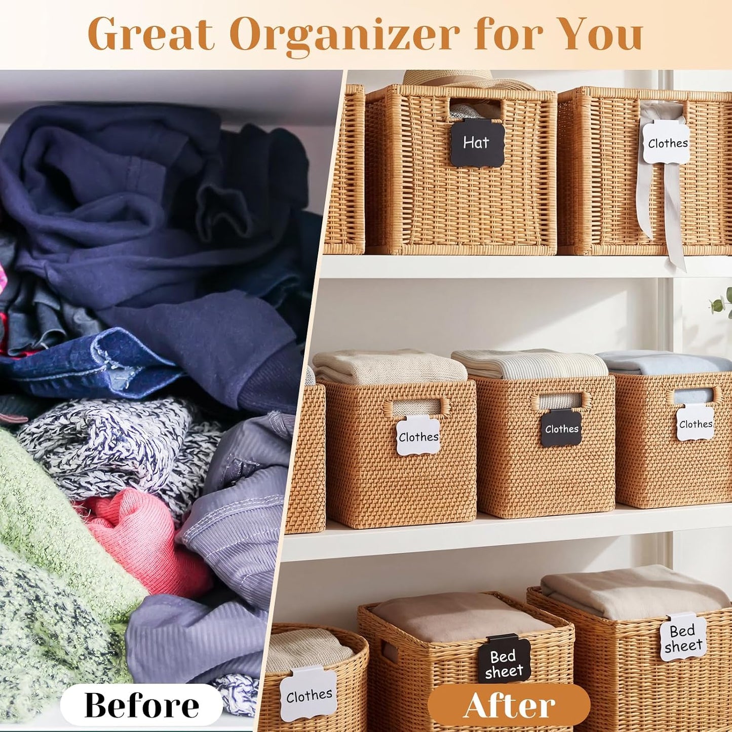 50 Pcs Black Basket Labels Clip on for Storage Bins, Removable PVC Bin Clip Labels with 4 Chalk Markers for Basket Pantry Cubes Organization Container