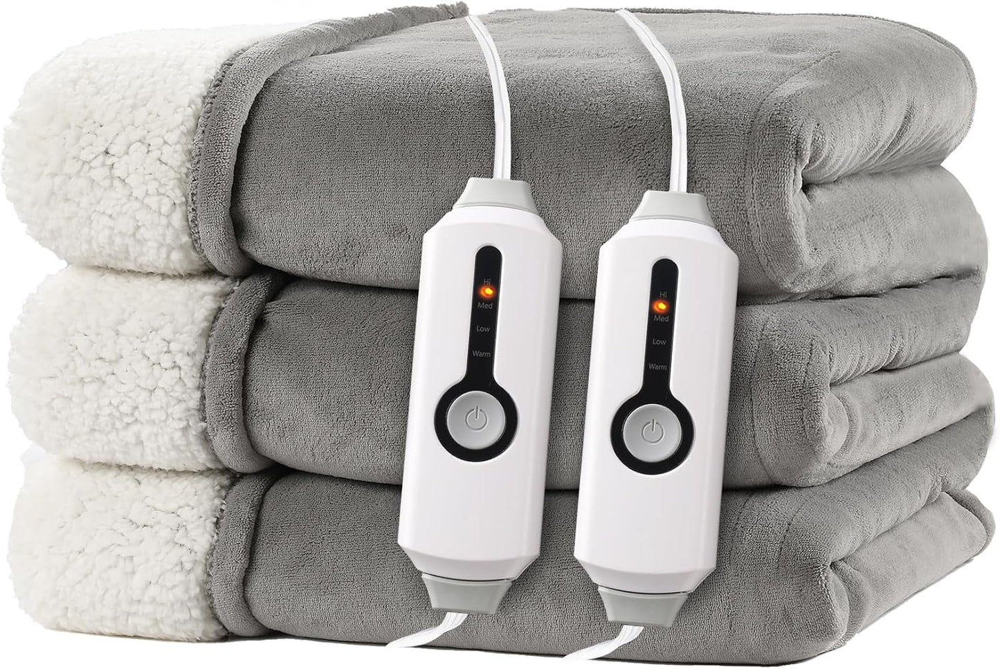 Electric Heated Blanket Full Size 72"x84" – Light Gray | ETL for Safe Overnight, 4 Heat Settings & 10H Auto Off, Dual-Sided Microplush Sherpa for Home Night, Machine washable
