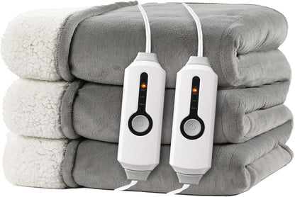Electric Heated Blanket Full Size 72"x84" – Light Gray | ETL for Safe Overnight, 4 Heat Settings & 10H Auto Off, Dual-Sided Microplush Sherpa for Home Night, Machine washable