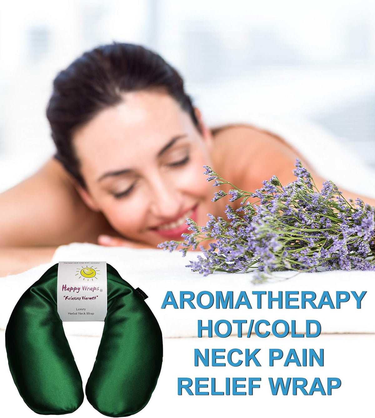 Microwavable Herbal Neck Wrap - Hot Cold Aromatherapy Neck Warming Pillow - Heating Pad for Migraines, Stress, Gifts for Women, Birthdays, Christmas and Free Sleep Mask - Purple Cotton