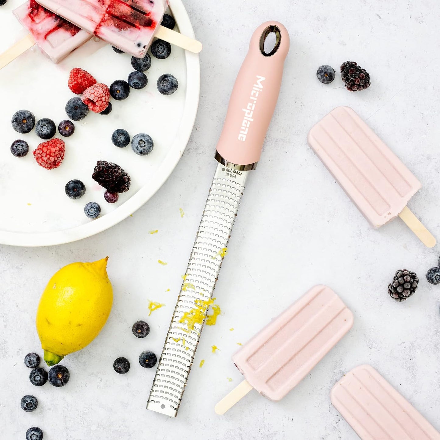 Premium Classic Series Zester - Lipstick Pink | Lemon Zester tool, Hard Cheese & Vegetable Grater | For Citrus, Parmesan Cheese, Garlic, Ginger, Nutmeg | Fine Stainless Steel Blade, Made in USA
