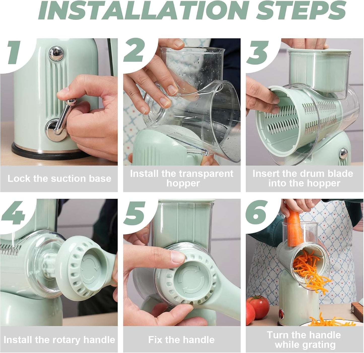 Rotary Cheese Grater Manual Hand Crank with 5 Blades & Suction Base, Kitchen Vegetable Shredder Slicer for Veggie, Nuts, Fruit, Cream