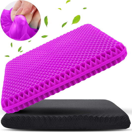 Gel Seat Cushion for Long Sitting, Gel Chair Cushion (Large & Thick) | Gel Cushion for Wheelchair, Soft & Breathable, Gel Chair Cushion for Hip Pain, Seat Cushion for Office Chair (Black Cover)