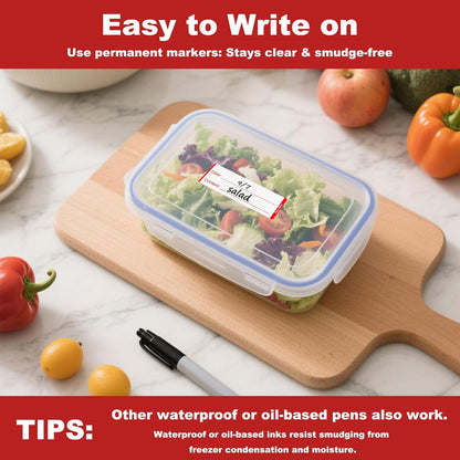 Removable Freezer Labels with Dispenser, 1" x 3", 1 Box (Red) | Writable, remove no residue, waterproof & oilproof, easy peel-off design, 300 labels per box, for meal prep containers