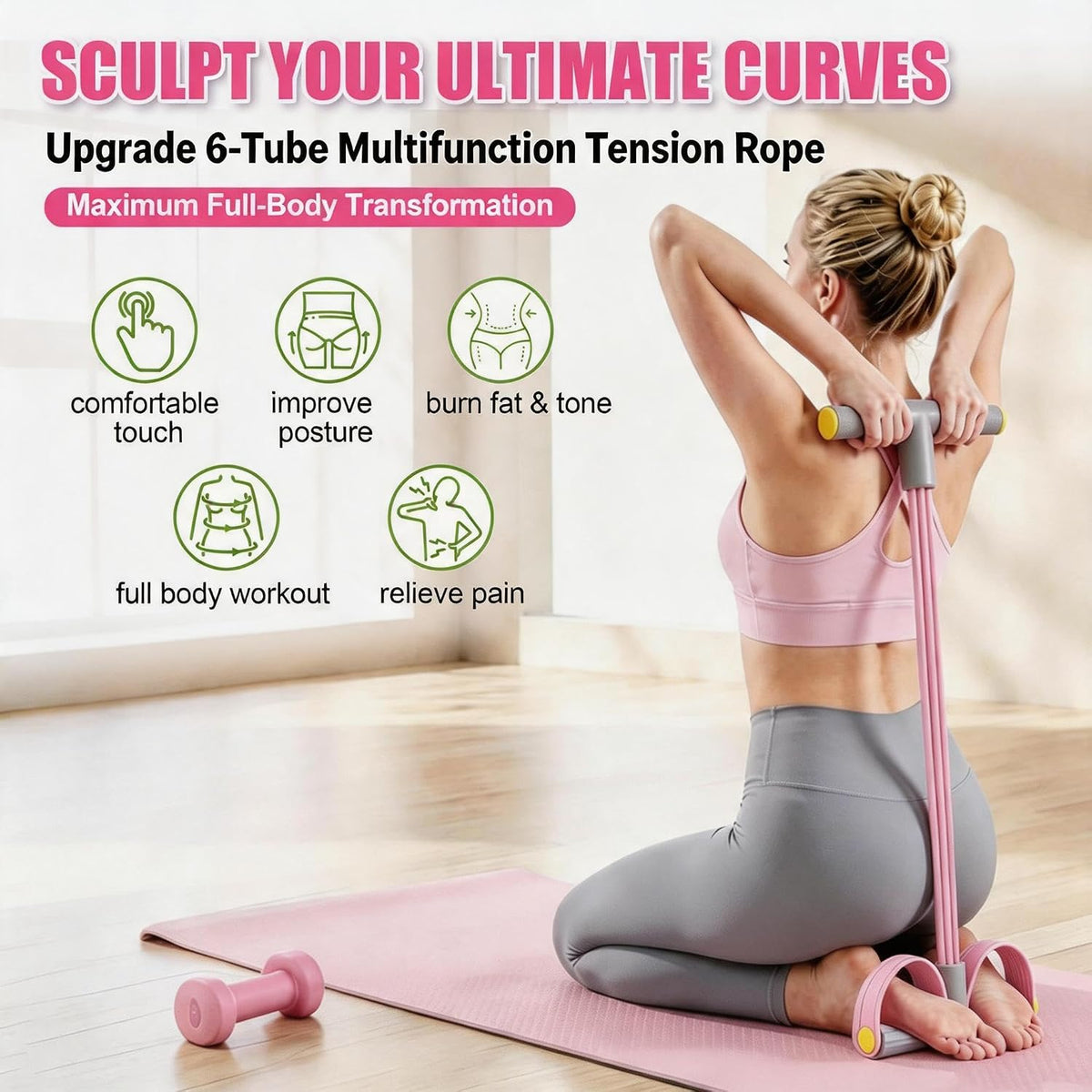 Foot Pedal Resistance Bands with Handles, Multifunction Elastic Yoga Exercise Bands, Home Gym Fitness Equipment for Women & Men to Tone Abs, Core, Legs, Arms, Waist