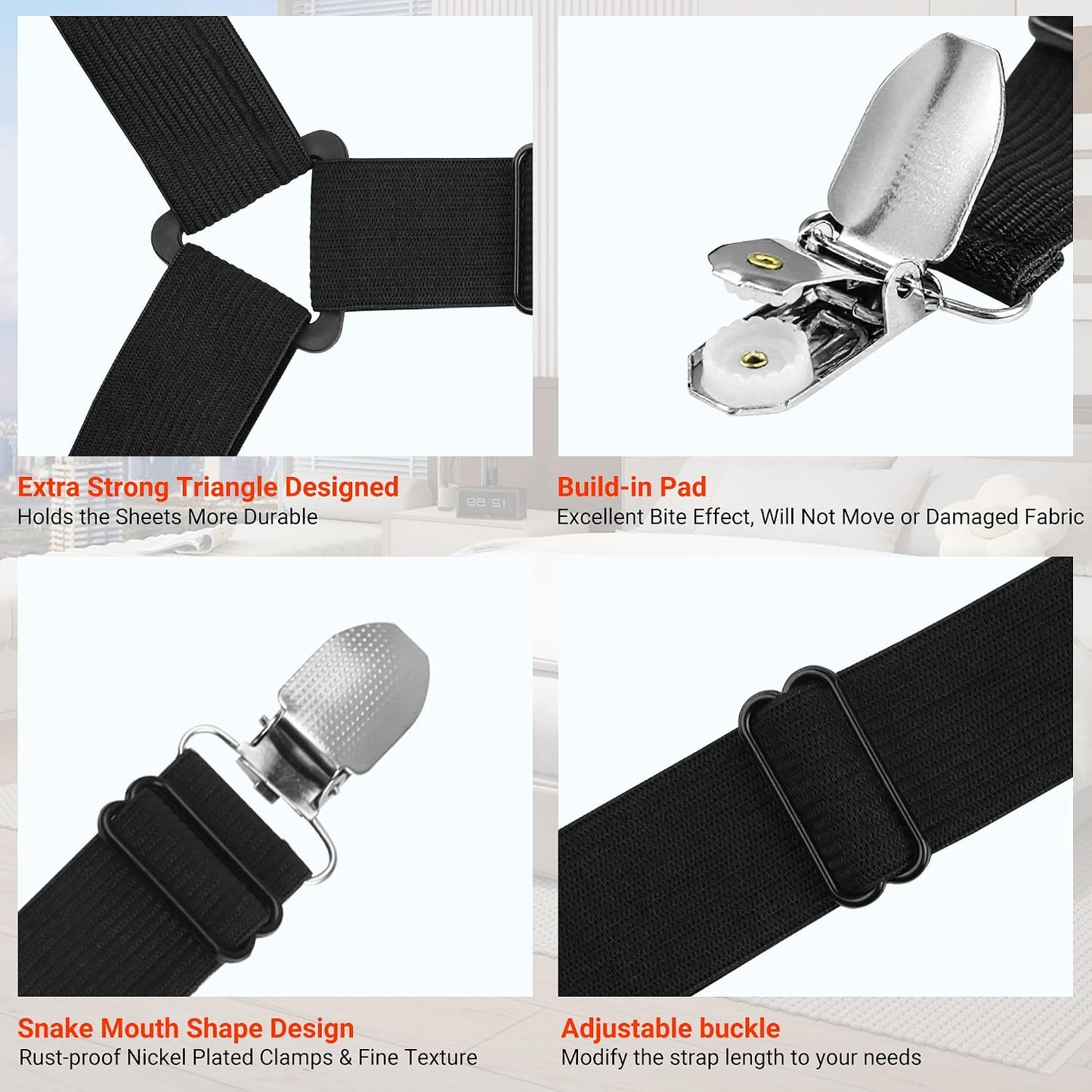 Bed Sheet Holder Straps Adjustable Non-Slip Sheet Clips | Adjustable Length, Non-Slip Grip, Secure Sheet Hold, Easy Installation, Durable Elastic Straps, Fits Most Mattresses