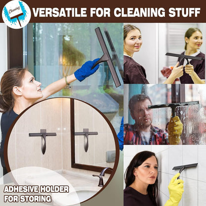 Shower Squeegee, 10-Inch Matte Black Squeegee, All-Purpose Stainless Steel Squeegee for Bathroom, Shower Doors, Mirrors, Tiles and Car Windows - 100% Streak Free