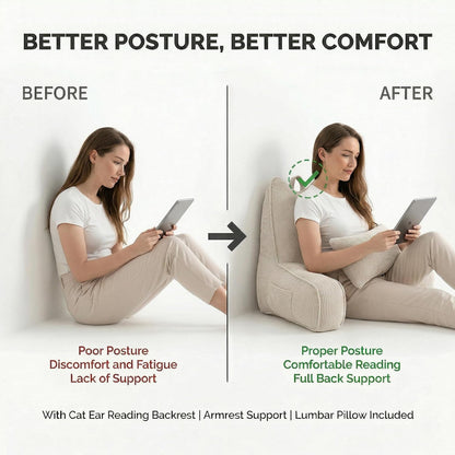 Patented Design Reading Pillow with Arms for Sitting Up, 2-in-1 Bed Rest Pillow with Detachable Lumbar Support, Backrest Support Cushion for Couch with Side Pockets & Handle, Beige Gray