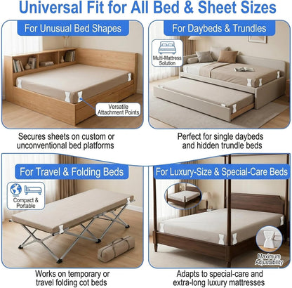 Bed Sheet Holders for Corners,Upgrade Fitted Sheet Holder Grippers | 4Pcs Bed Sheet Holders for Corners Heavy Duty Sheet Clips Fitted All Mattress Sizes, Lock Sheet Holders Keep Firm