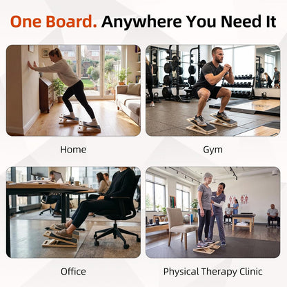Slant Board for Exercise, Split Calf Stretcher for Physical Therapy | Split design for shoulder-width stance, single-leg rehab, ankle mobility, squats, non-slip wood, adjustable incline.