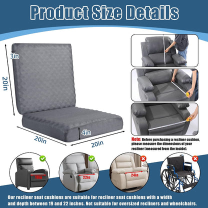 BALAPET Recliner Cushions for Long Sitting, Egg Crate Foam Recliner Cushion for Elderly Reduces Muscle Fatigue and Provides Air Flow, Extra Large Non-Slip Seat Cushion with Back Support(20*20*4in)