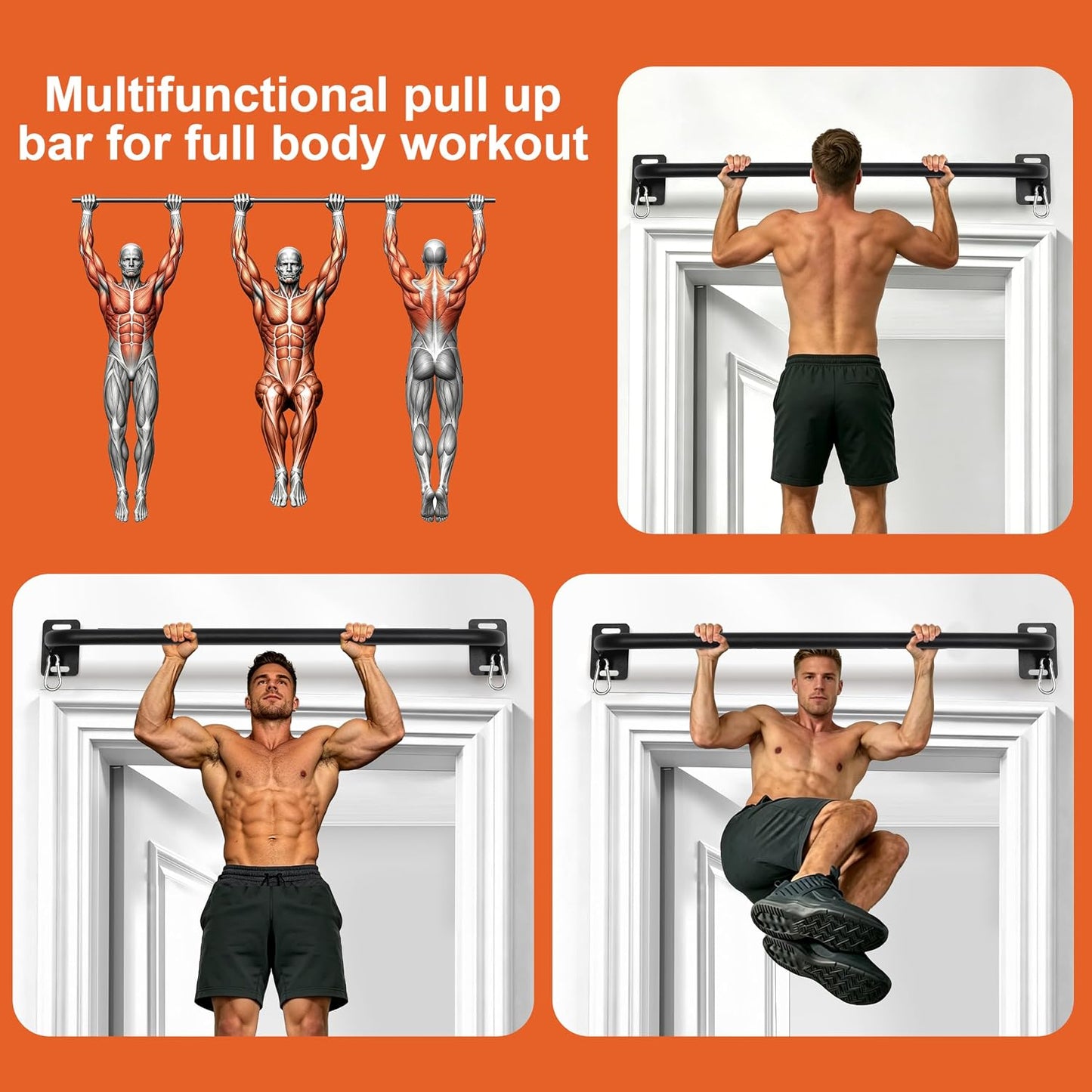 Wall Mount Pull Up Bar, Heavy Duty Alloy Steel Hanging Bar for Exercise, Multi-Functional Doorway Pull Up Bar for Home Gym Workout