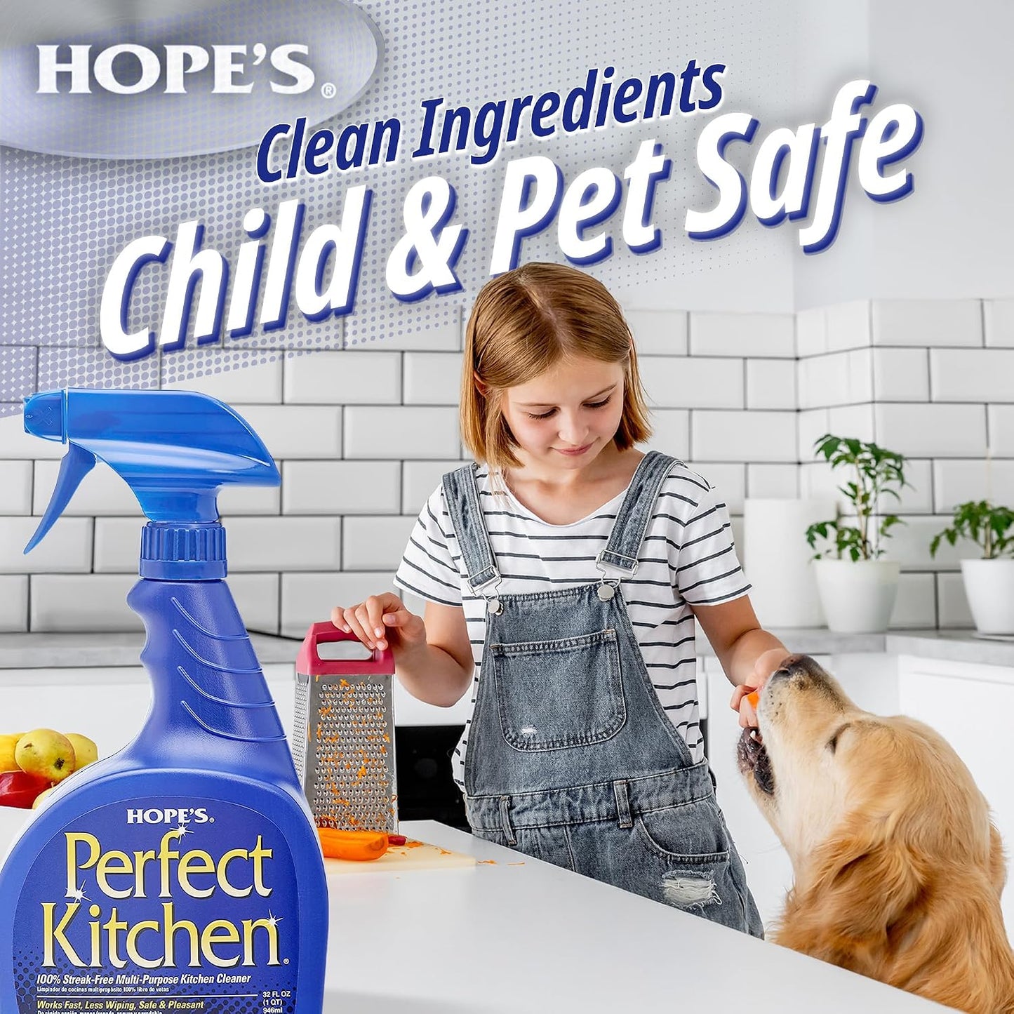 HOPE'S Perfect Kitchen Cleaner Spray - 32 Oz No-Residue All Purpose Cleaning Spray - Multisurface Degreaser for Counters, Stoves, Microwaves, and More - Pet and Home Safe - Pack of 1