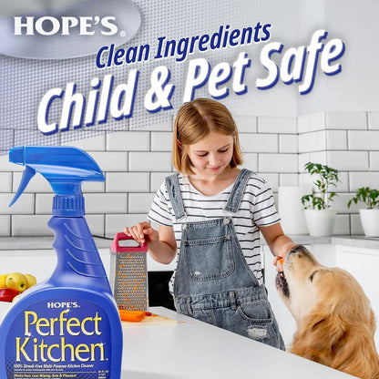 HOPE'S Perfect Kitchen Cleaner Spray - 32 Oz No-Residue All Purpose Cleaning Spray - Multisurface Degreaser for Counters, Stoves, Microwaves, and More - Pet and Home Safe - Pack of 1