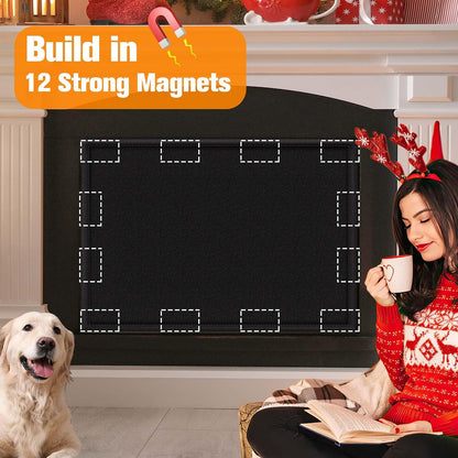 Magnetic Fireplace Draft Cover, Fireplace Blocker Blanket Stops Heat Loss, Adjustable Fireplace Draft Stopper Save Energy for Indoor Iron Frame Black 42" W x 36" H