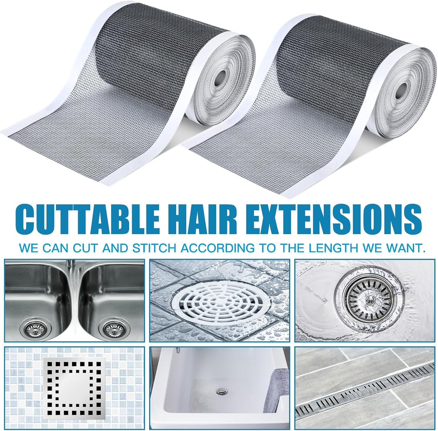 1 Pack Linear Shower Drain Hair Catcher Mesh Stickers Cutable | 4x33ft Disposable Adhesive Mesh Cover for Bathroom Kitchen Bathtub Floor Drains, DIY Install, Includes 2 Removal Tools