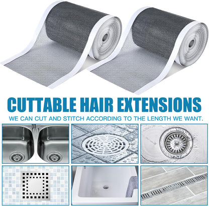 1 Pack Linear Shower Drain Hair Catcher Mesh Stickers Cutable | 4x33ft Disposable Adhesive Mesh Cover for Bathroom Kitchen Bathtub Floor Drains, DIY Install, Includes 2 Removal Tools