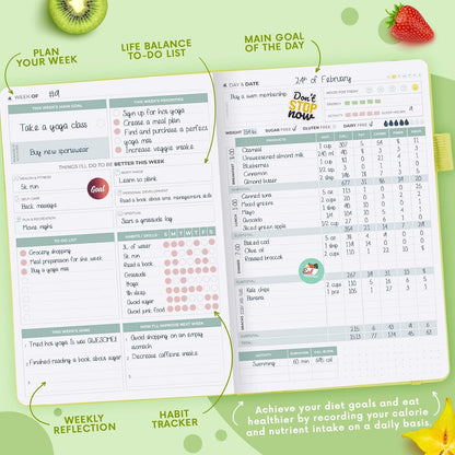 Clever Fox Wellness Planner & Food Journal for Weight Loss, A5 Orange | 5.8"x8.3" nutrition & exercise tracker for women tracking meals, diet & symptom diary, calorie counter notebook, stickers