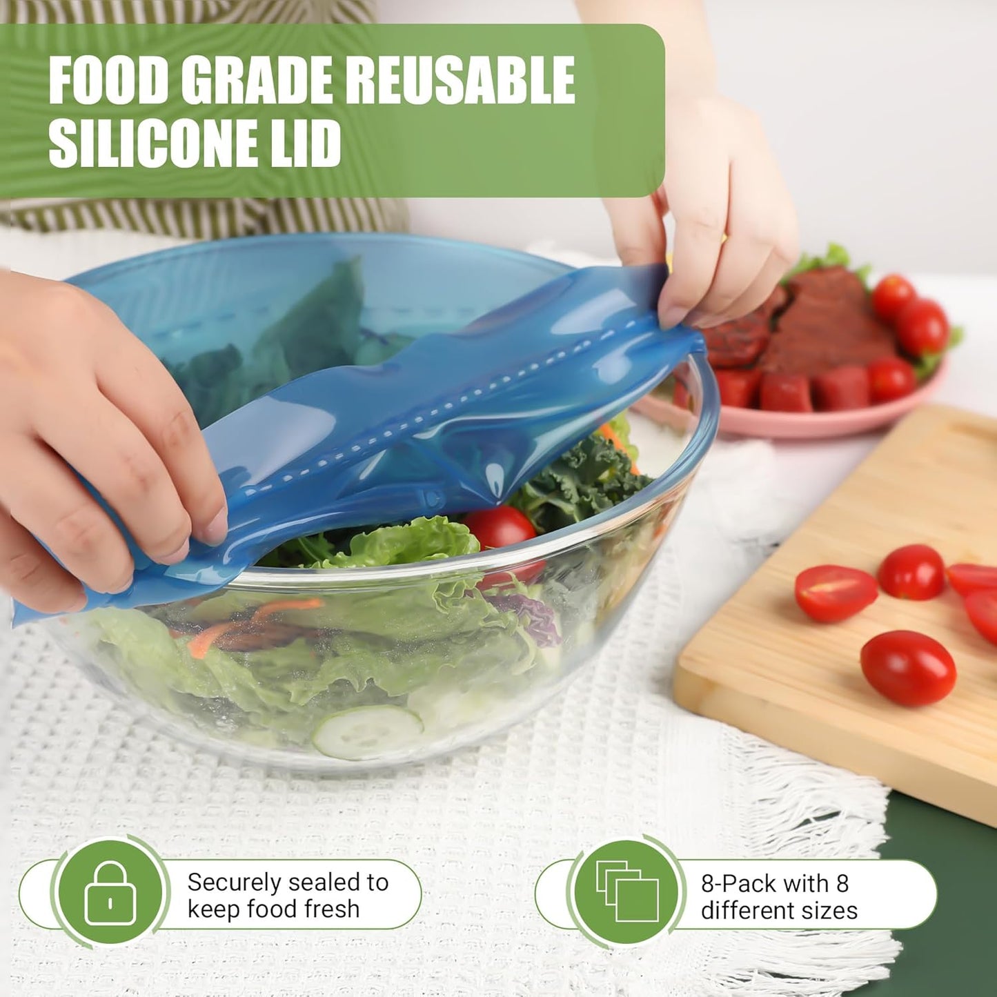 Silicone Stretch Lids for Food Storage in Fridge, Reusable Elastic Bowl Covers for Cup, Cans, Jars, Round & Rectangle Container, Food Grade Silicone Microwave Food Cover, Heat-Resistant, 6PCS