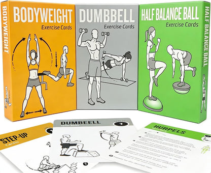 Bodyweight & Dumbbell Workout Cards - 100 Large 5"x3.5" Exercise Cards with 24 Strength Moves, Home & Gym Fitness Cards for Men & Women, Beginner Fitness Guide