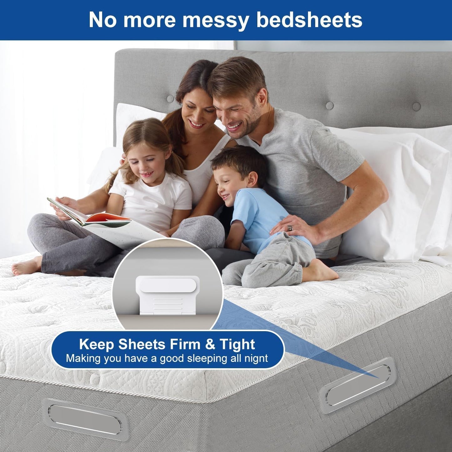 Bed Sheet Holders for Corners,Fitted Sheet Holders Keep Sheets Firm & Tight,Sheet Locks Easy One-Time Installation and No More Loose Sheet