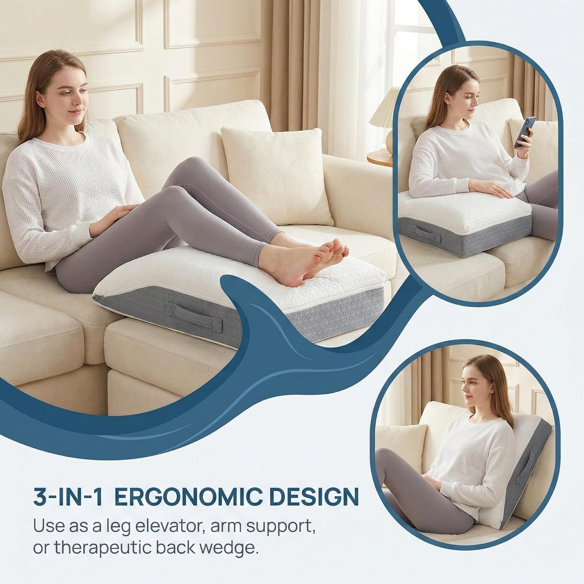 baibu Memory Foam Leg Elevation Pillow, Dual-Layer Patent Design Support Pillow to Raise Feet for Circulation, Leg Wedge Pillow for Sleeping, Knee Pillow for Knee Hip Ankle Pain Relief, 1PC